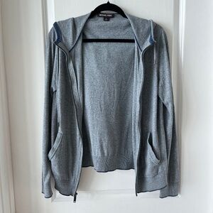 Michael Kors Gray Cotton Zip Hoodie Size M – Soft Knit Lightweight Sweater